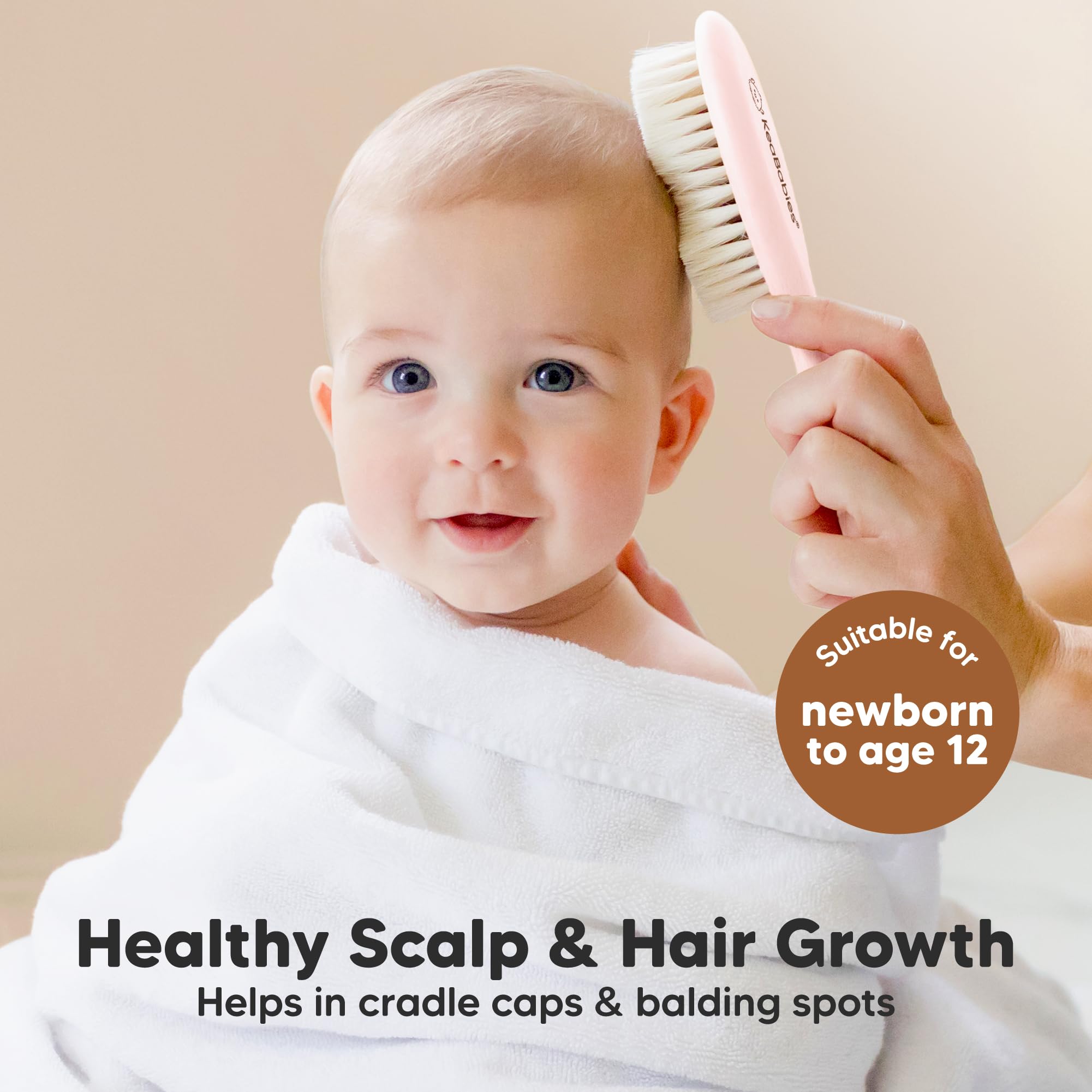 Wooden Baby Hair Brush for Toddler, Infant Cradle Cap (Blush, Regular)