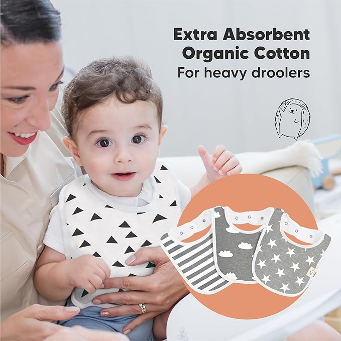 8-Pack Organic Baby Bibs for Boys, Girls - Soft Cotton Drooling and Teething Bibs for Baby Girl & Boy, Extra Absorbent, Easy To Clean & Put On for Toddler, Newborn, Infant 0-24 Months(Grayscale)