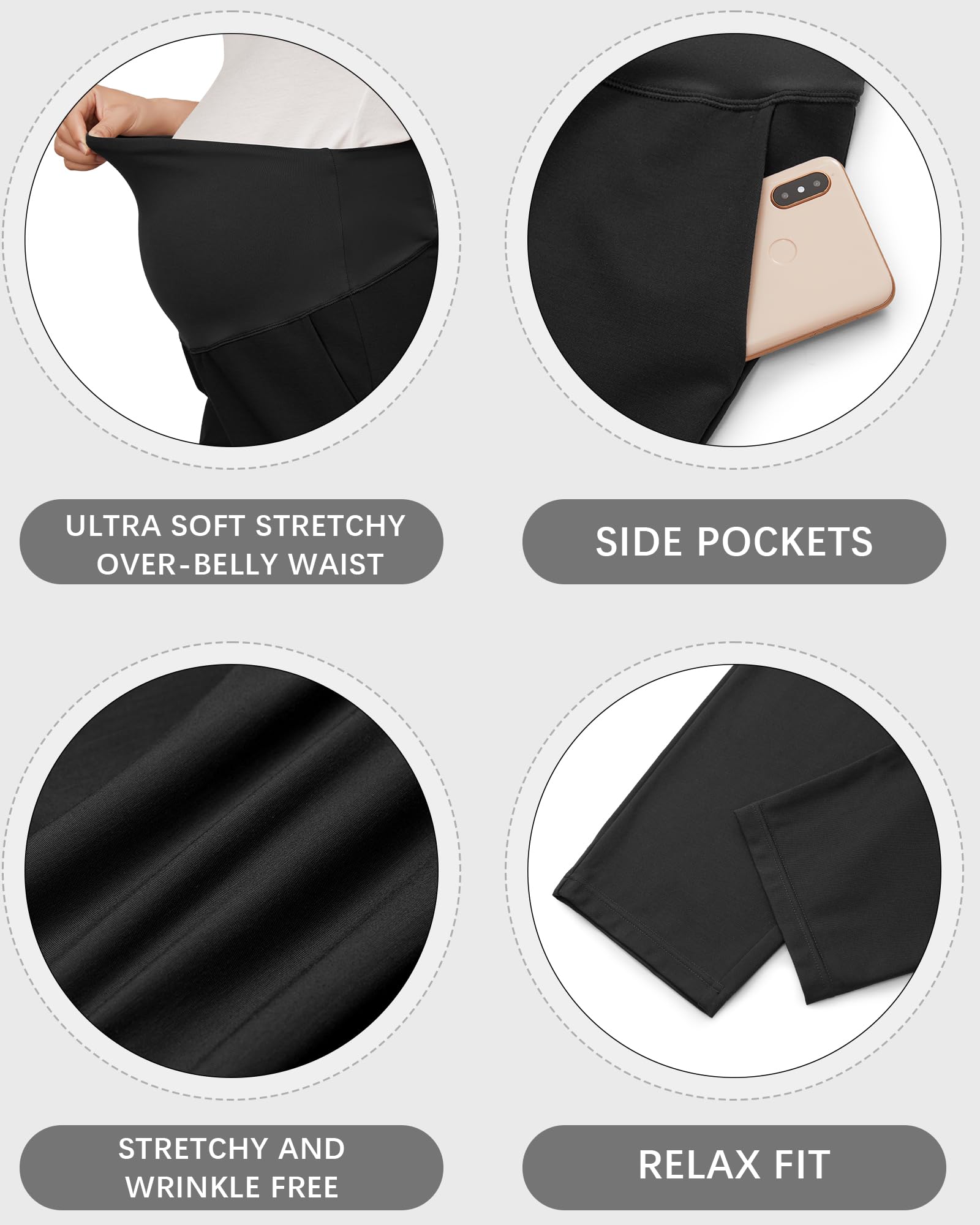 OUGES Women's Stretchy Over Belly Straight Leg Maternity Pants(Black,L)