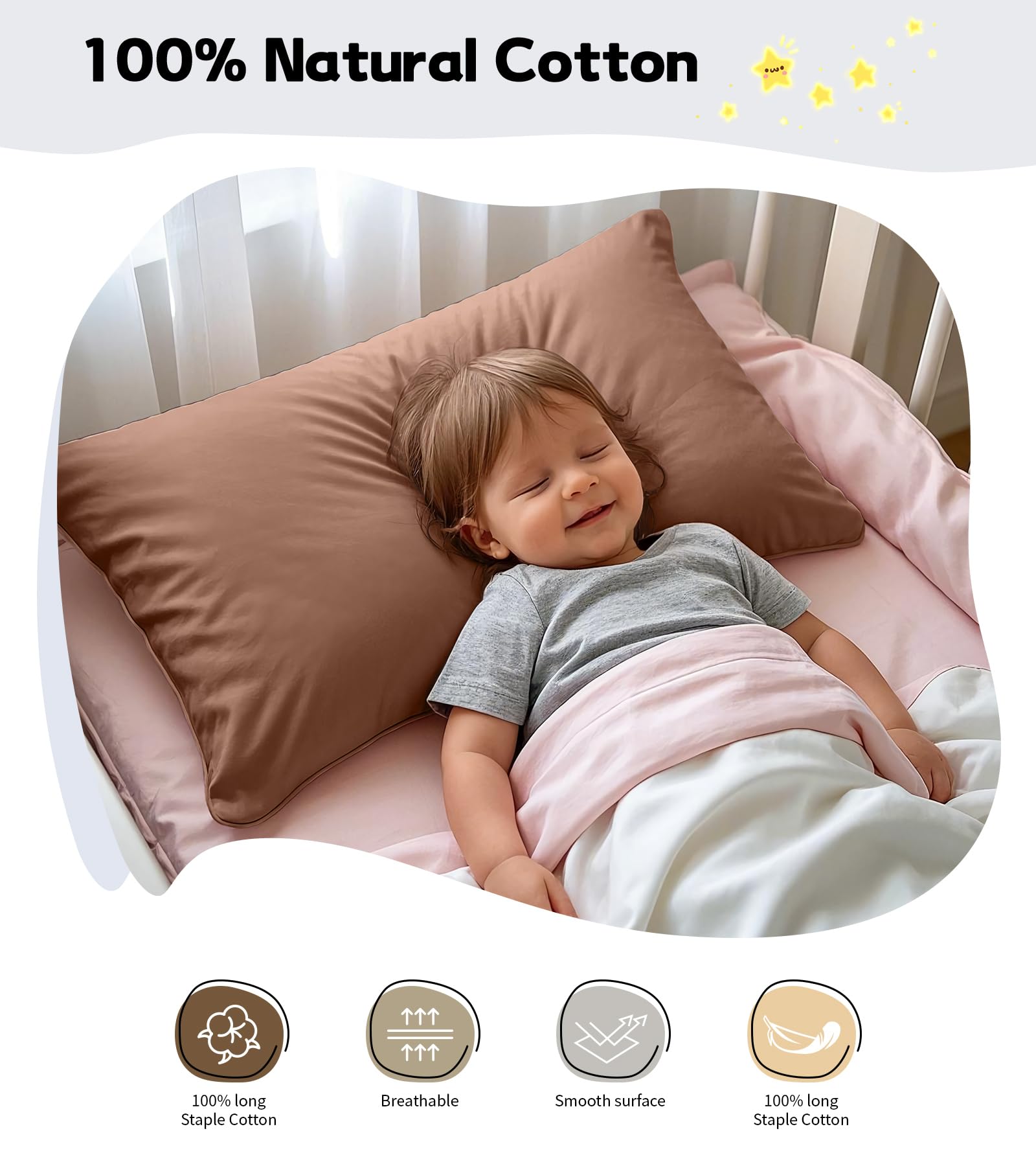 Deep Dream Toddler Pillowcases for 13x18 Pillow 2 Pack, 100% Cotton Travel Pillow Case Cover, 600 Thread Count Cotton Pillow Covers, Soft & Breathable Small Pillow Cases Envelope Closure, Coffee Brown