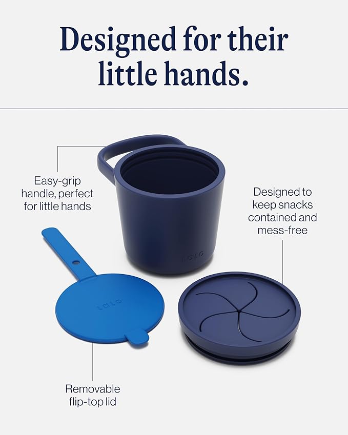 Lalo Snack Cup - Mess-Free Silicone Snack Cups for Toddlers & Babies with Detachable Lid, BPA-Free Baby Snack Containers, Fits Most Stroller & Car Seat Cup Holders, Dishwasher Safe, Blue Raspberry