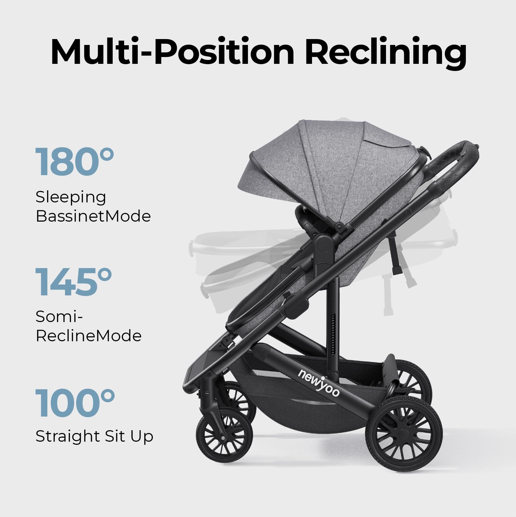 newyoo Infant Stroller with Pramette Mode, Nestro 516M, Convertible Infant Strollers w Reversible Seat & Cup Holder, 2-in-1 Rear-Facing Pram from Newborn to Toddler, Gray