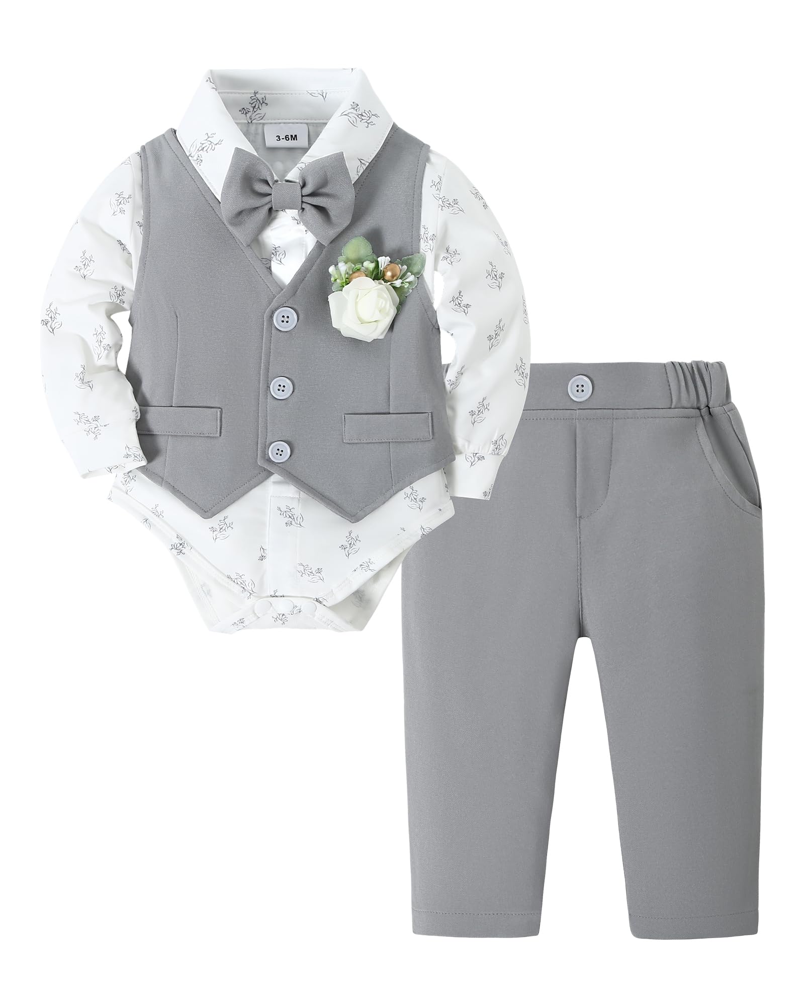 SANMIO Baby Boy Suit Set Infant Gentleman Formal Outfits 0-24M Light Gray