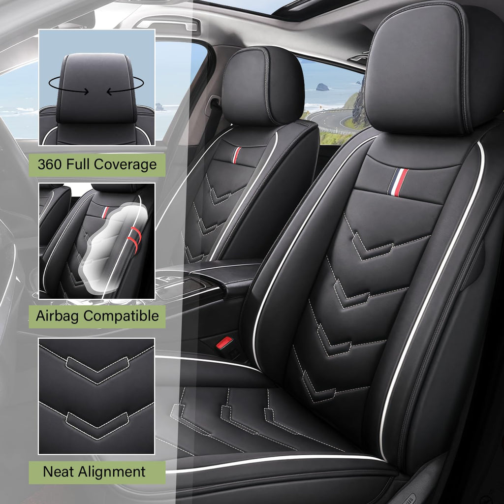 TENDER GLOW Leather Car Seat Covers Fit for LR Range Rover Sport 2023-2025, 5 Seater Waterproof and Wear-Resistant Seat Cover Interior Accessories(Full Set,Black&White)