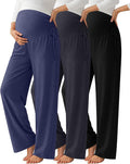 Neer 3 Pack Women's Maternity Pants Over The Belly Loose Pregnancy Pants Stretchy Lounge Wide Leg Trousers with Pockets