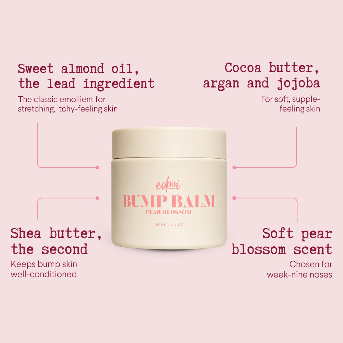 ed&i BUMP BALM for Pregnancy Stretch Mark Prevention, Belly Moisturizer for Pregnant Women With Argan Oil & Shea Butter, Bump Butter for Pregnancy, Maternity Skin Care, Stretch Marks Cream 3.4 oz