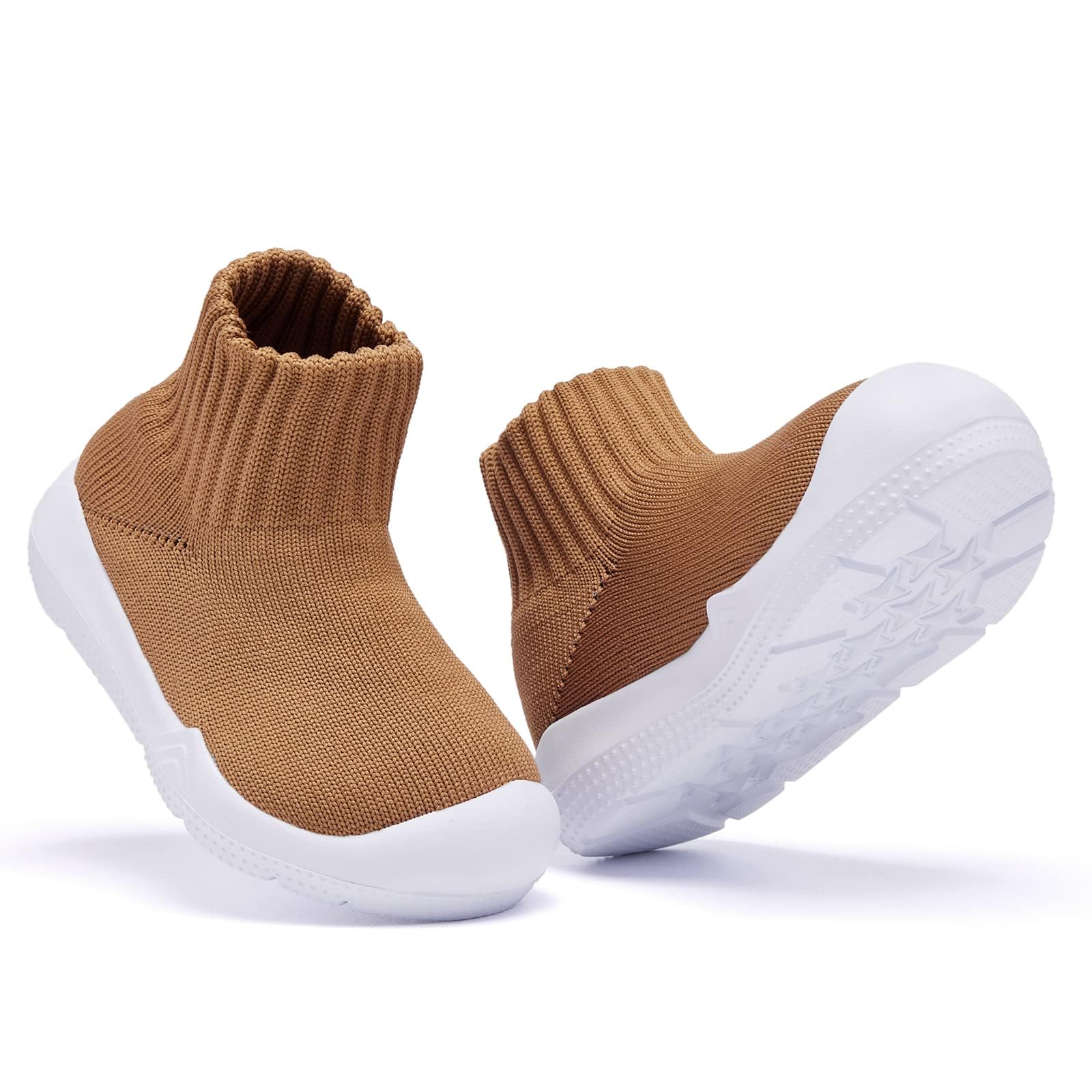 MORENDL Toddler Sock Shoes Baby Walking Shoes Infant Slippers Boys & Girls Non-Slip Sneakers Brown