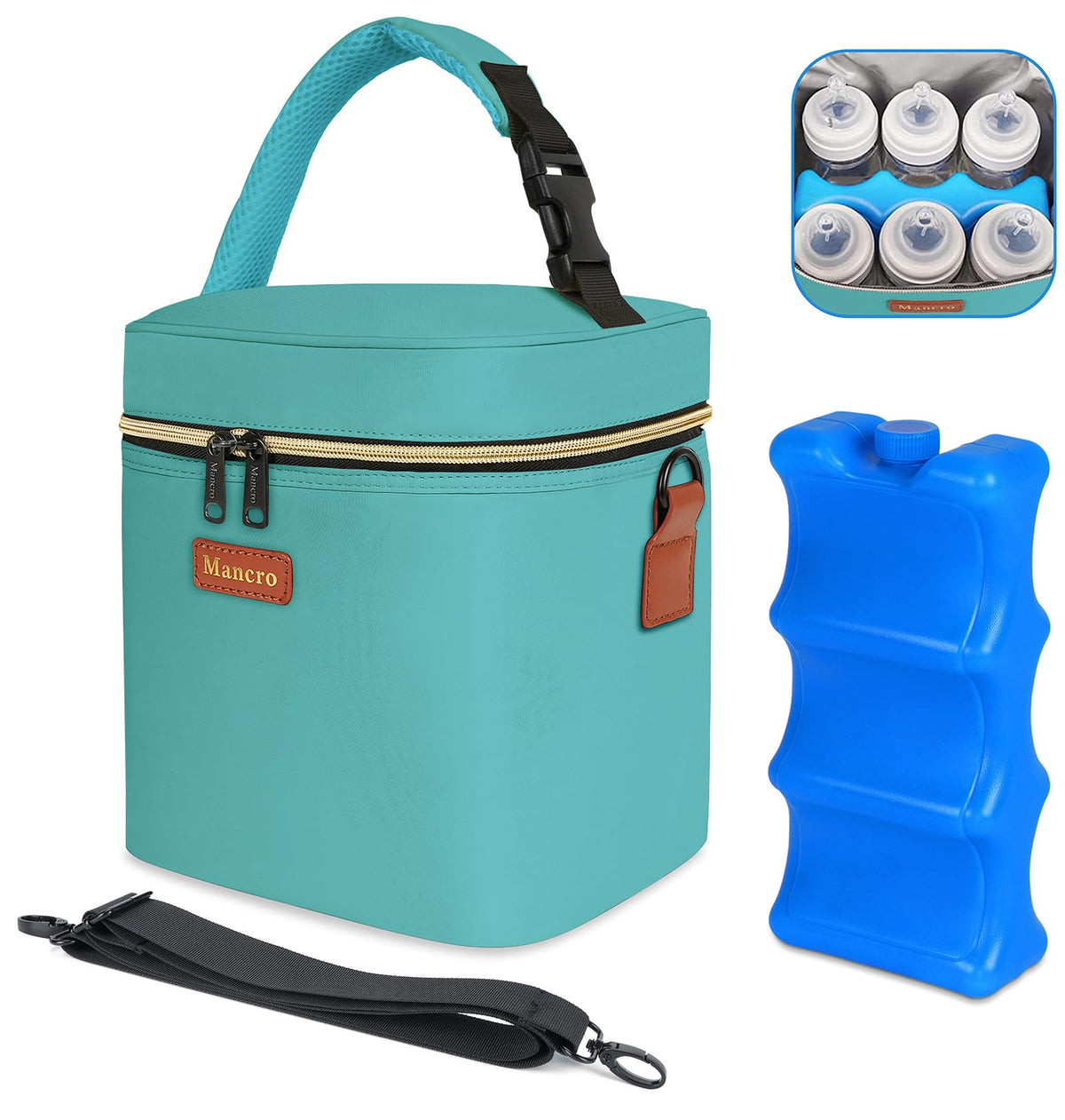 Mancro Breastmilk Cooler Bag with Ice Pack Fits 6 Baby Bottles Up to 9 Oz