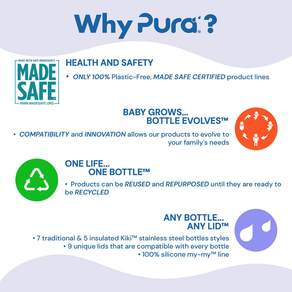 Pura Kid Sippy Bottle - 11oz Stainless Steel, Plastic-Free, MadeSafe, Fast Flow, Rose Sleeve