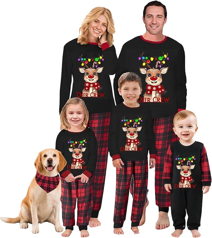 Awoscut Christmas Family Matching Pajamas Christmas Pjs Holiday Nightwear Sleepwear Sets Long Sleeve Pjs