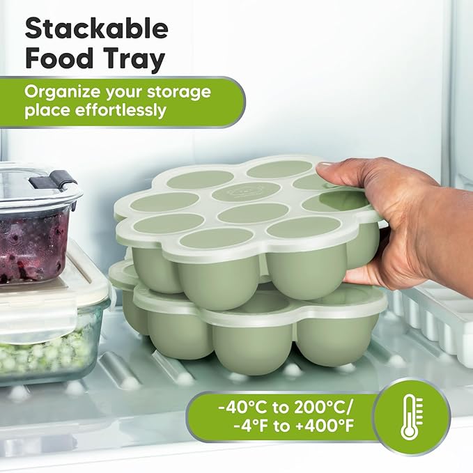 KeaBabies Silicone Food Freezer Trays with Lid, 2oz x 10 Pods Baby Food Storage Containers, Easy Puree Meal Prep, Breast Milk Silicone Freezer Molds, Dishwasher, Microwave Safe, BPA-Free (Sage)