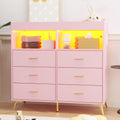 GarveeHome Dresser for Bedroom with 6 Drawers, Baby Changing Table Dresser with Changing Pad, LED Lights & Charging Station, Baby Changing Station with Changing Table Top (Pink)