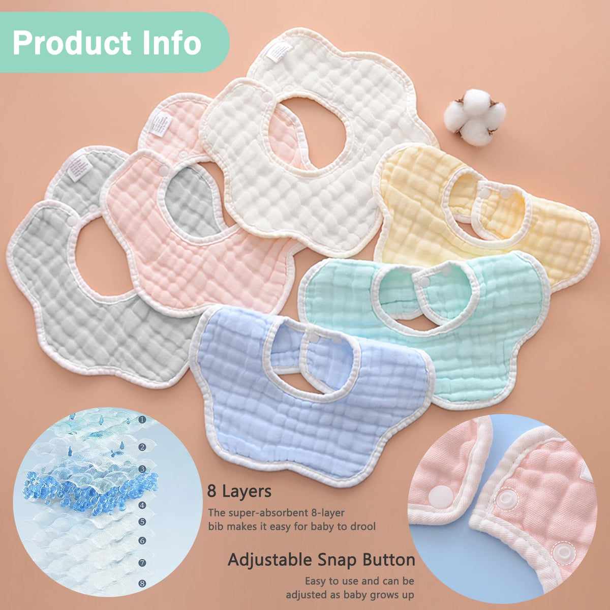 Baby Bibs Muslin Cotton Drool Teething Drooling Bibs for Baby Girl Boy