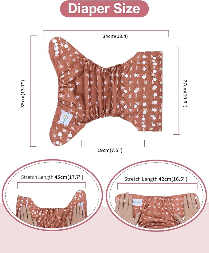 babygoal AWJ Cloth Diapers with Tummy Panel Pack of 13, 6 Diaper Cover with 6 Inserts and Wet Dry Bag, Adjustable Washable Reusable for Baby Girls and Boys