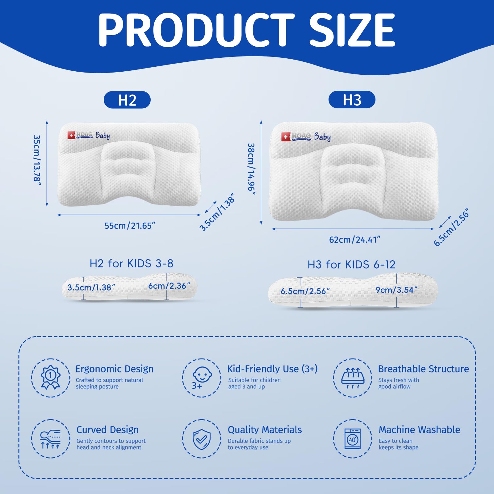 HOAGBaby Toddler Pillow with Pillowcase, Breathable & Cozy Machine Washable Kids Pillow with Pillowcase, 21.6x13.8 Ergonomic Children Pillow for Boys and Girls Aged 3-8 (Rabbit, Height 2)