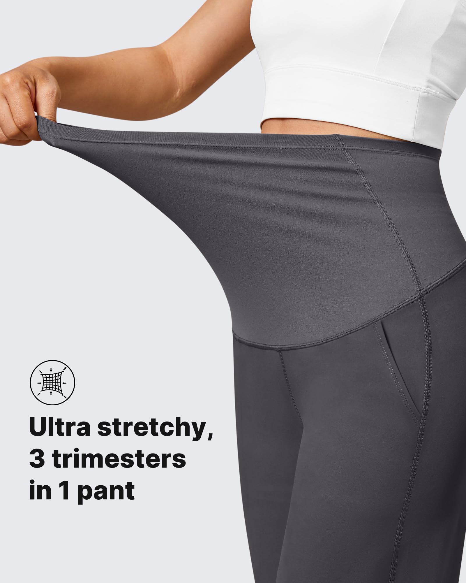 G4Free Maternity Pants Pregnancy Yoga Leggings for Work,Dark Gray,L,Tall
