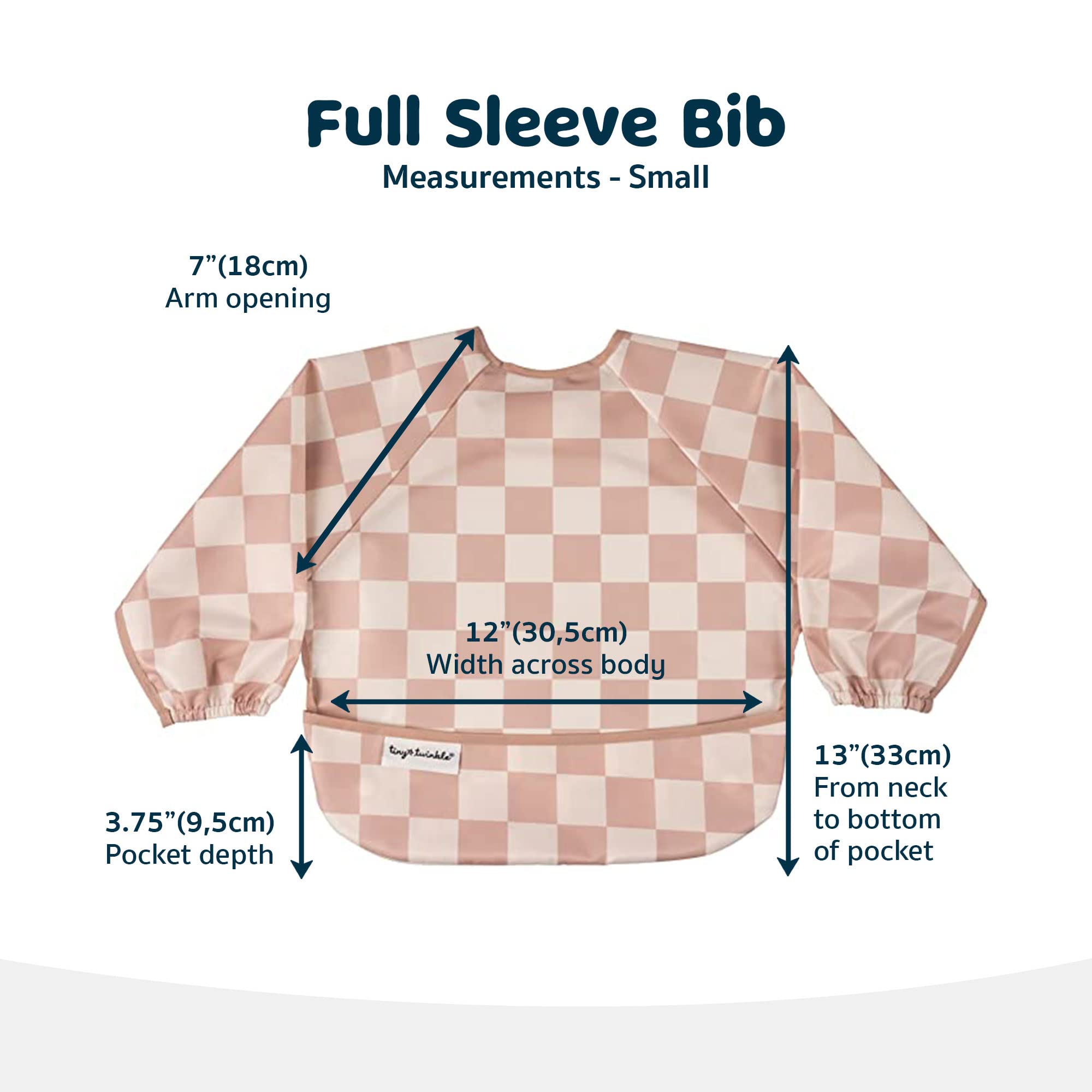 Tiny Twinkle Long Sleeve Bib for Babies & Toddlers | Waterproof Smock Bib for Eating | Machine Washable & Mess-Proof Feeding Essentials | Newborn Shower Gift (Checkers Brown, 6–24M)