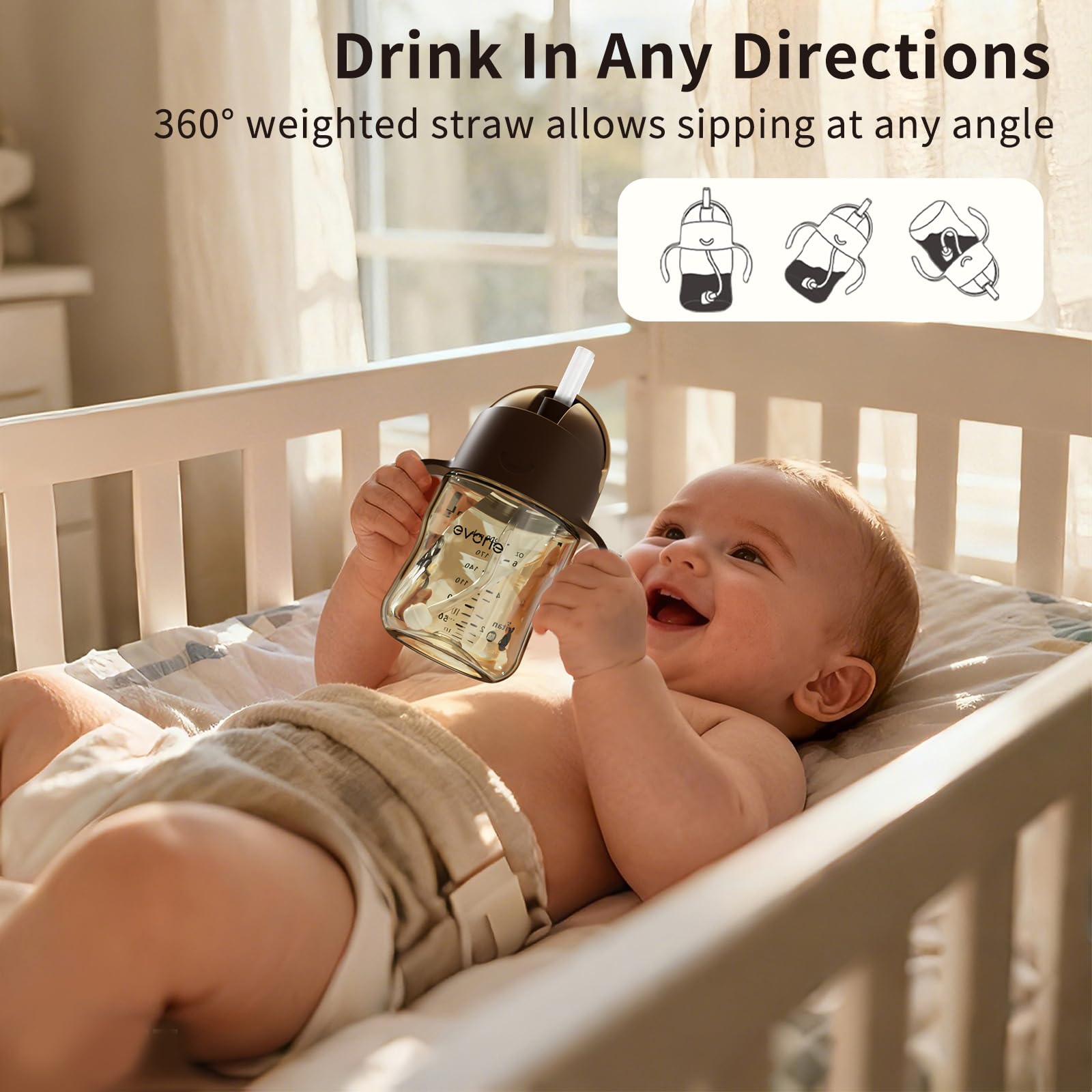 Evorie Tritan Weighted Straw Cup Baby Training Cup, Spill Proof, 7 Oz, 6M+