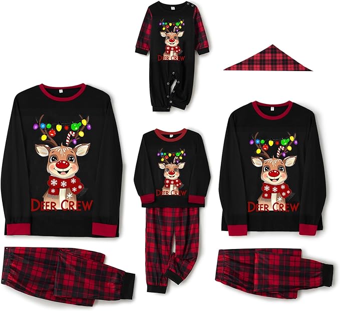 Awoscut Christmas Family Matching Pajamas Christmas Pjs Holiday Nightwear Sleepwear Sets Long Sleeve Pjs