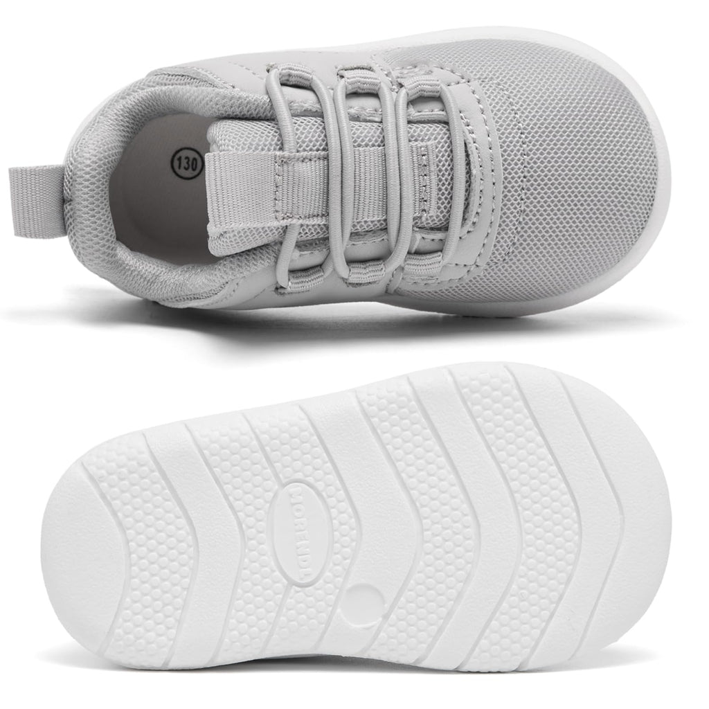 MOREND Toddler Shoes Baby First Walking Shoe Infant Non-Slip Breathable Sneakers Boys & Girls Tennis Shoes Grey