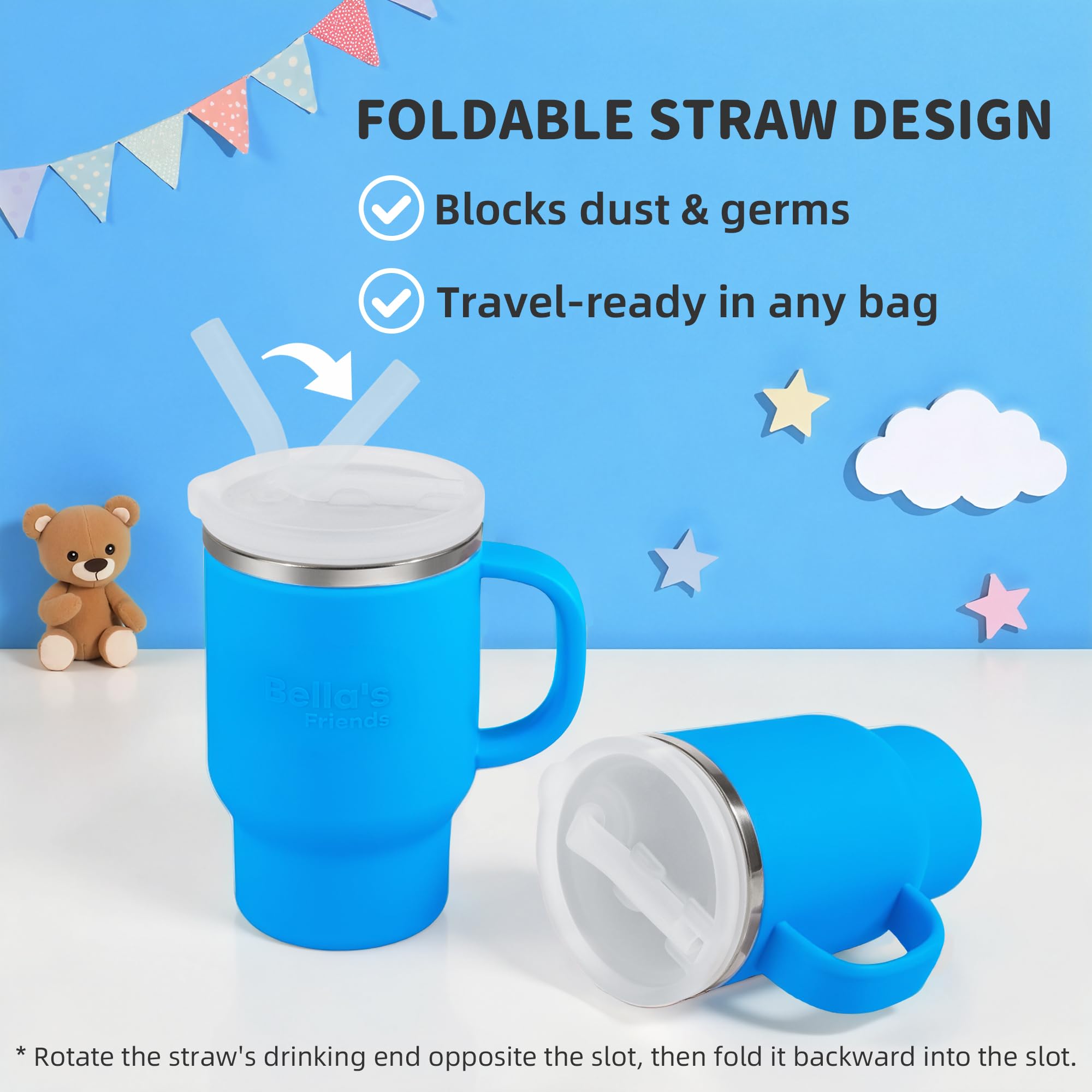 Handy Mini Tumbler, 9 oz Sippy Cups for Toddlers 1-3, Stainless Interior, Leak‑Proof Toddler Cups, Birthday Gifts for 1 Year Old Girls Boys, Baby Girl Daycare Essentials with Name Stickers, 2 Pack