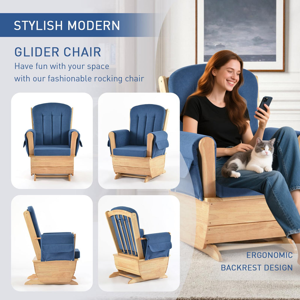 akucvor Glider Rocker Nursery Chair, Cut Pile Padded Seat, 280 lbs, Blue