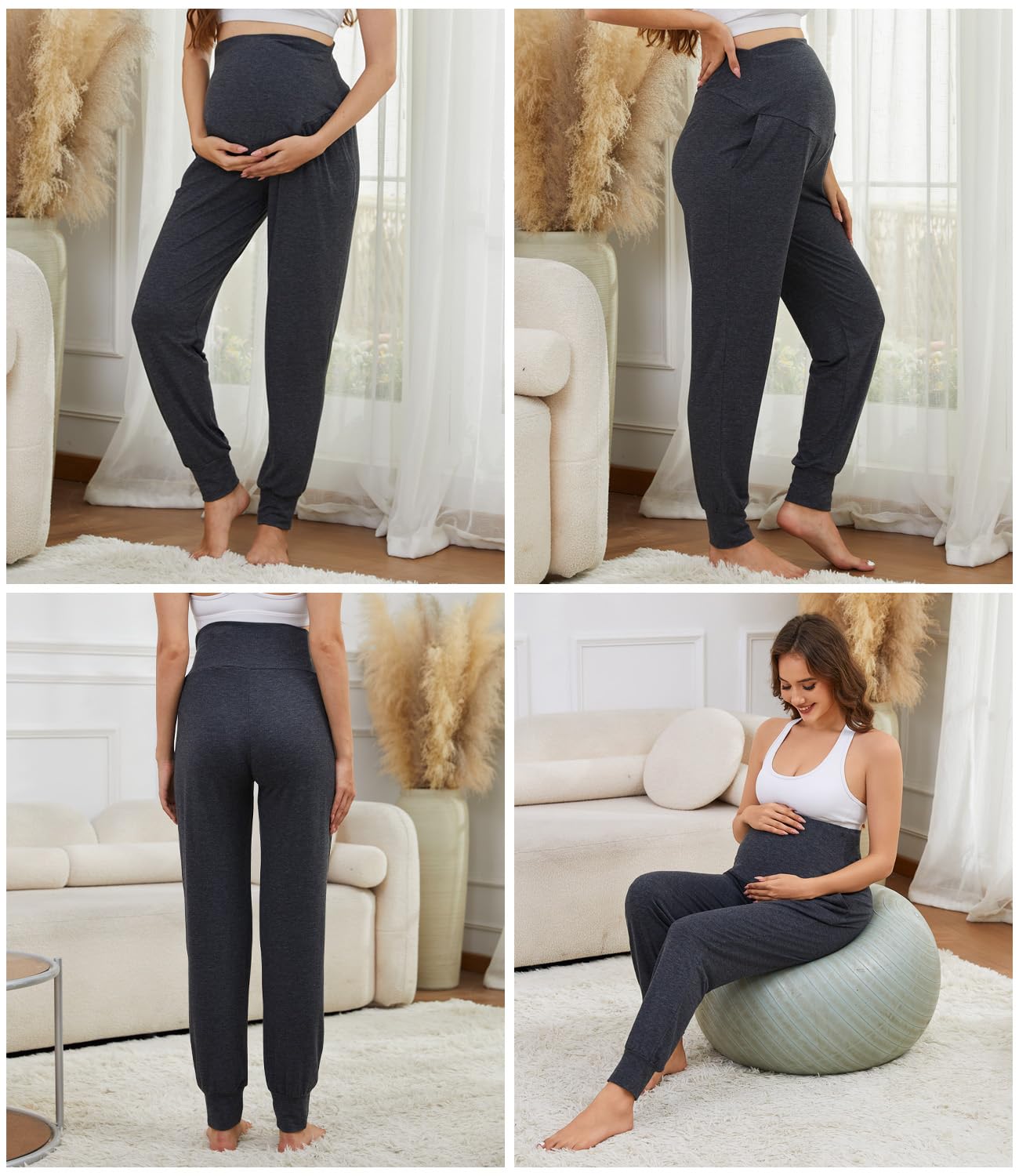Tjukufpa 3 Pack Women's Maternity Sweatpants Over The Belly Pregnancy Jogger Pants Stretchy Maternity Pants with Pockets
