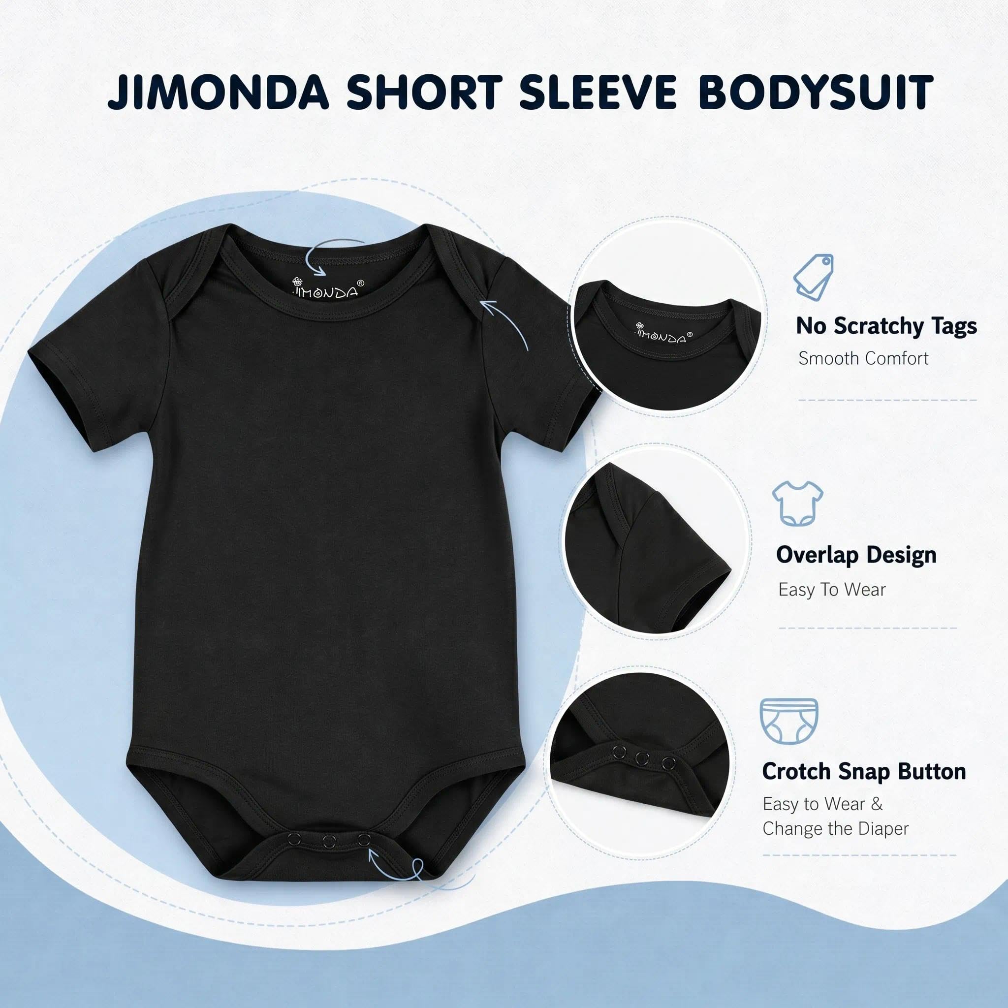 Jimonda Baby Bamboo Viscose Bodysuit Boy/Girl 2Pcs Rompers,Black&White 3M