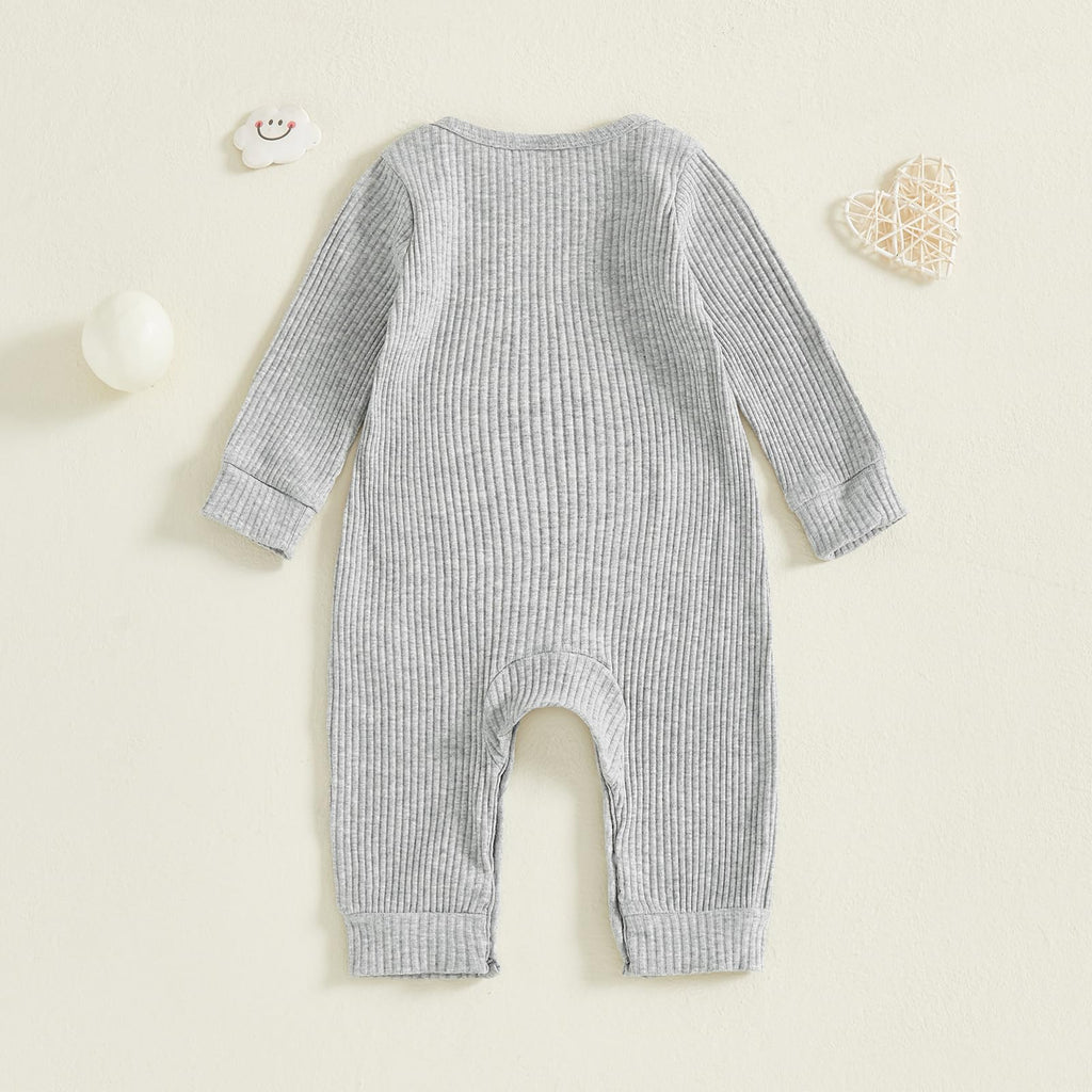 Fernvia Newborn Baby Boy Clothes Letters Print Bodysuit 3 6 9 12 18 Months Long Sleeve Jumpsuit with Hat 2PCS Outfits Set (E Dark Grey, 0-3 Months)