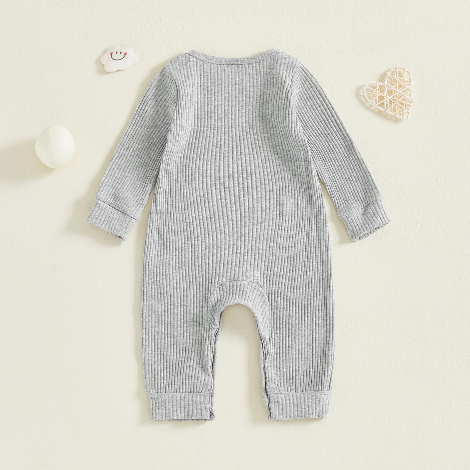 Fernvia Newborn Baby Boy Clothes Letters Print Bodysuit 3 6 9 12 18 Months Long Sleeve Jumpsuit with Hat 2PCS Outfits Set (E Dark Grey, 0-3 Months)