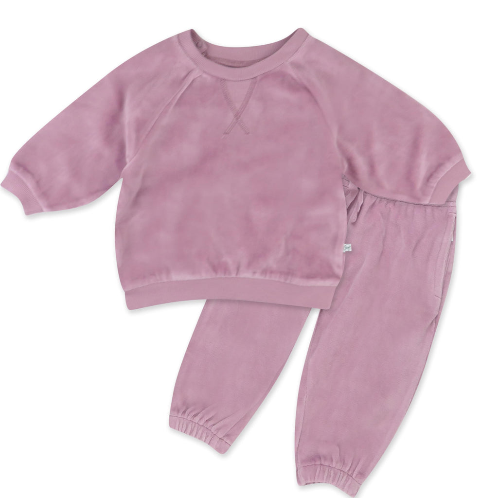 HonestBaby 2-Piece Cozy Velour Sweatshirt and Jogger Sweatpants Set Org. Cotton for Toddler, Baby, Dusty Lavendar, 6 Years
