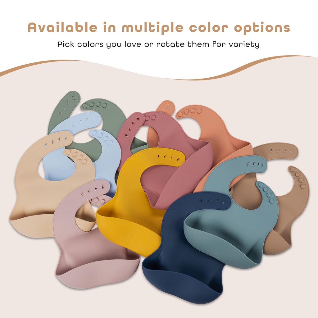 Baby Bliss Silicone Baby Bibs (2-Pack) – Waterproof Soft Silicone Feeding Bibs with Food Catcher for Babies & Toddlers, Adjustable Neck, BPA-Free, Unisex for Boys & Girls