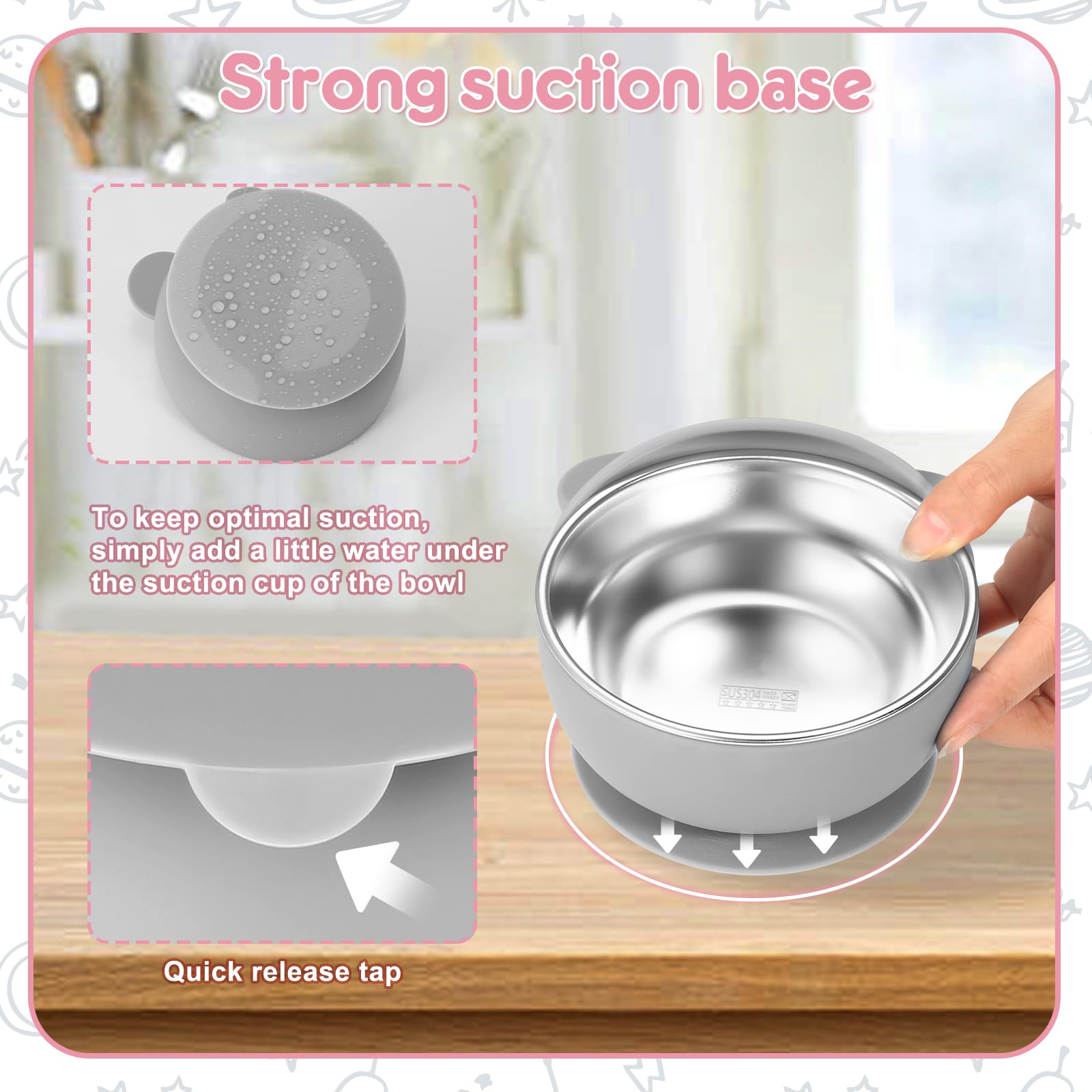 Wesketch 2 Pack Stainless Steel Baby Bowls with Suction, Toddler Bowls with Removable Silicone Shell for Kids, Non-Slip Toddler Baby Feeding Set Dishwasher Safe-Gray & Red