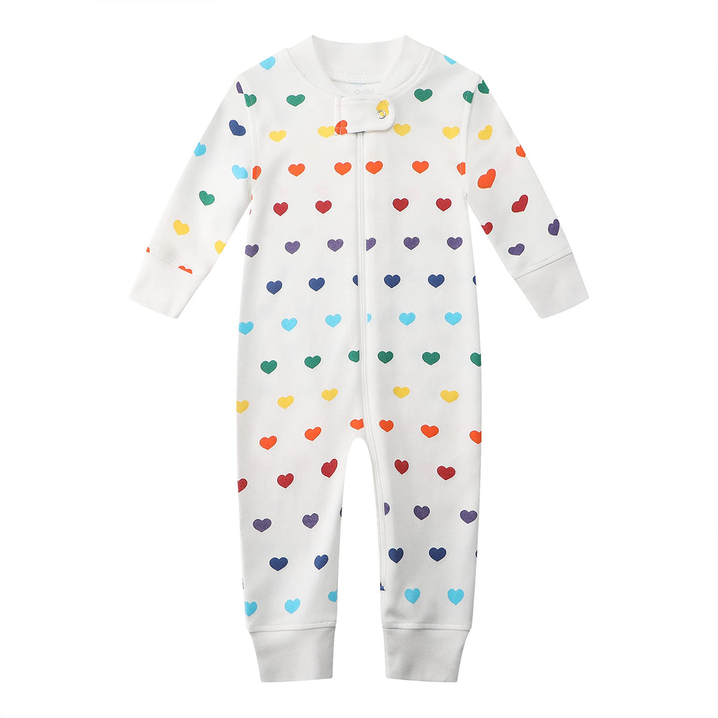 Owlivia Organic Cotton Baby Boy Girl Zip up Sleep N Play, Footless, Long Sleeve(0-3 Months, Rainbow Hearts)