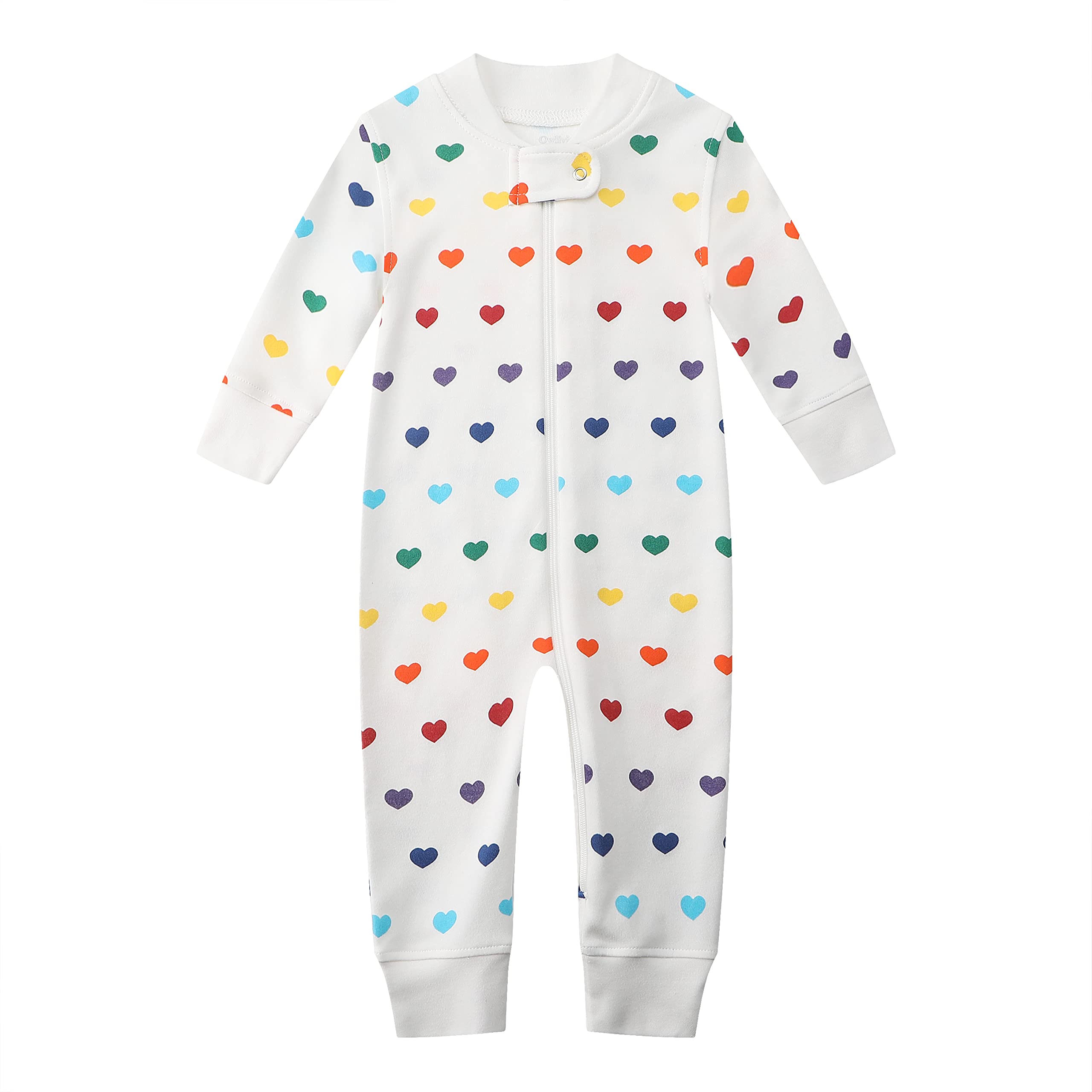 Owlivia Organic Cotton Baby Boy Girl Zip up Sleep N Play, Footless, Long Sleeve(0-3 Months, Rainbow Hearts)