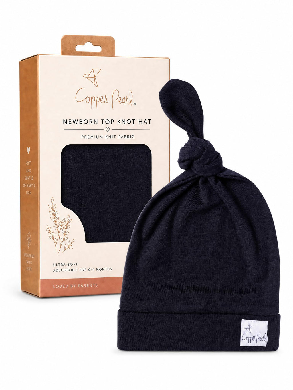 Copper Pearl Baby Beanie Hat Top Knot Stretchy Soft River 0-4mo