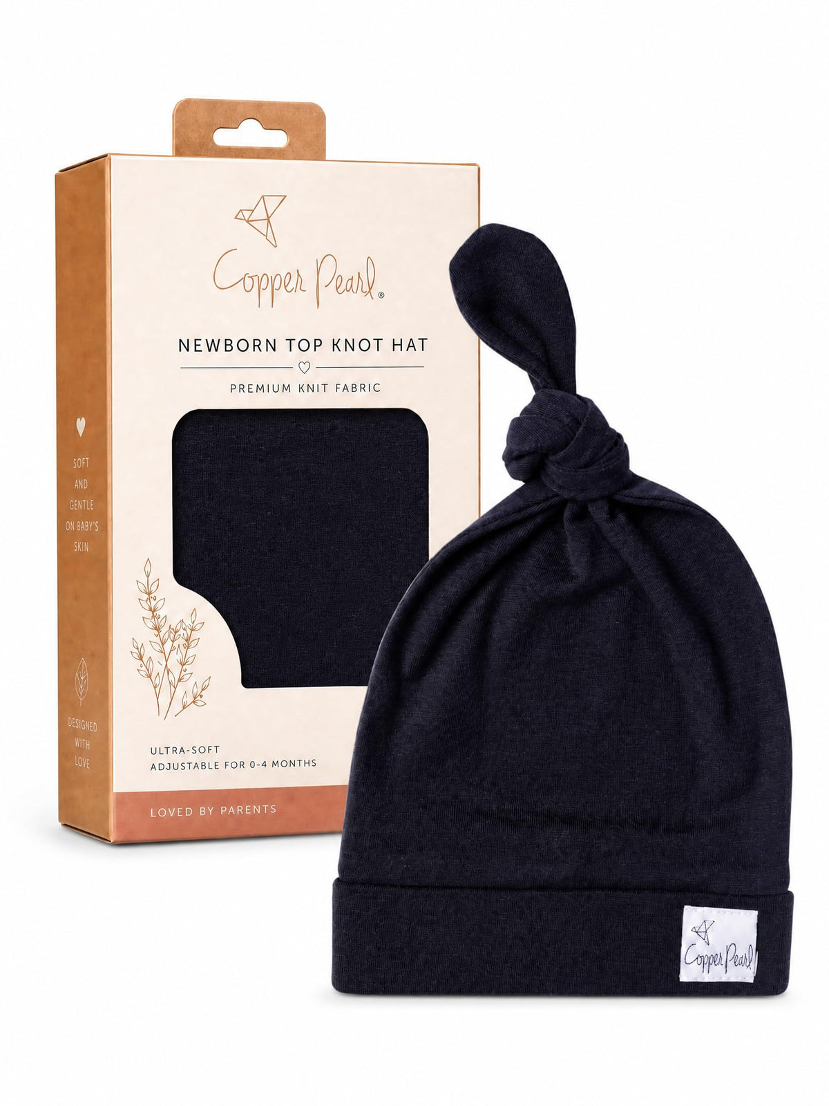 Copper Pearl Baby Beanie Hat Top Knot Stretchy Soft River 0-4mo