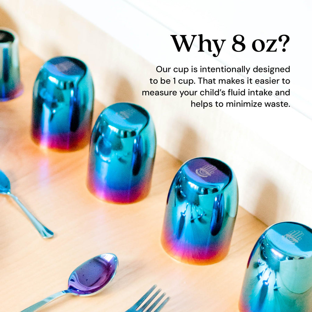 Ahimsa Stainless Steel Kids Cups, 8 oz, Iridescent Blue, Set of 4