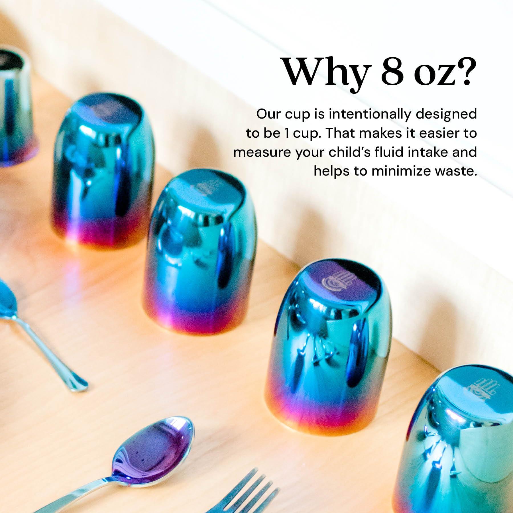Ahimsa Stainless Steel Kids Cups, 8 oz, Iridescent Blue, Set of 4