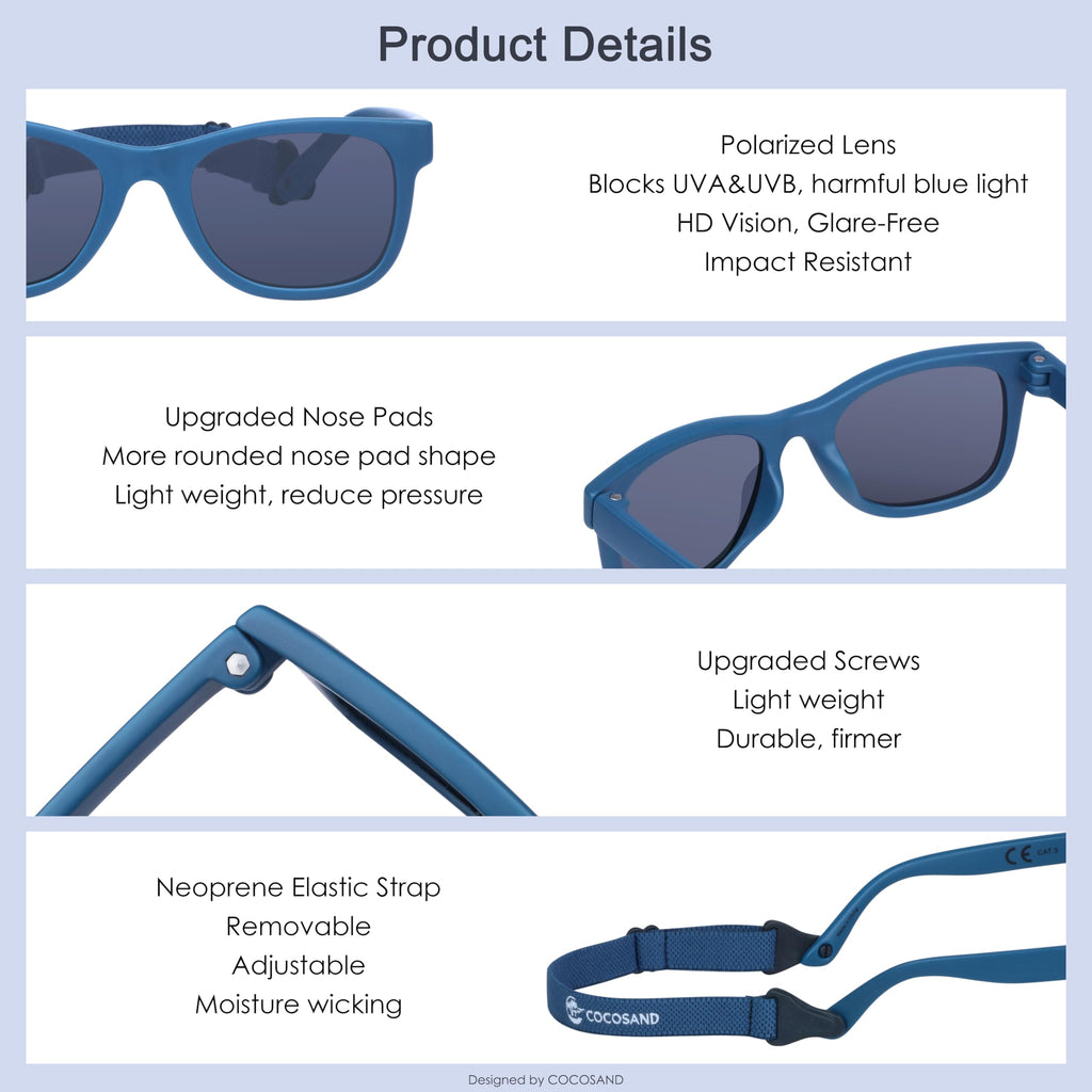 COCOSAND Flexible Baby Sunglasses with Strap Polarized UV Protection for Toddler Infant Newborn Boy Girl Age 0-24 Months