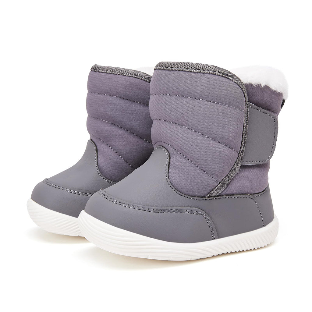 BMCiTYBM Baby Waterproof Snow Boots Infant Boy Girl Winter Booties Nonslip Lightweight Outdoor Warm Shoes for First Walkers 6 9 12 18 24 Months Grey Size 6-12 Months Infant