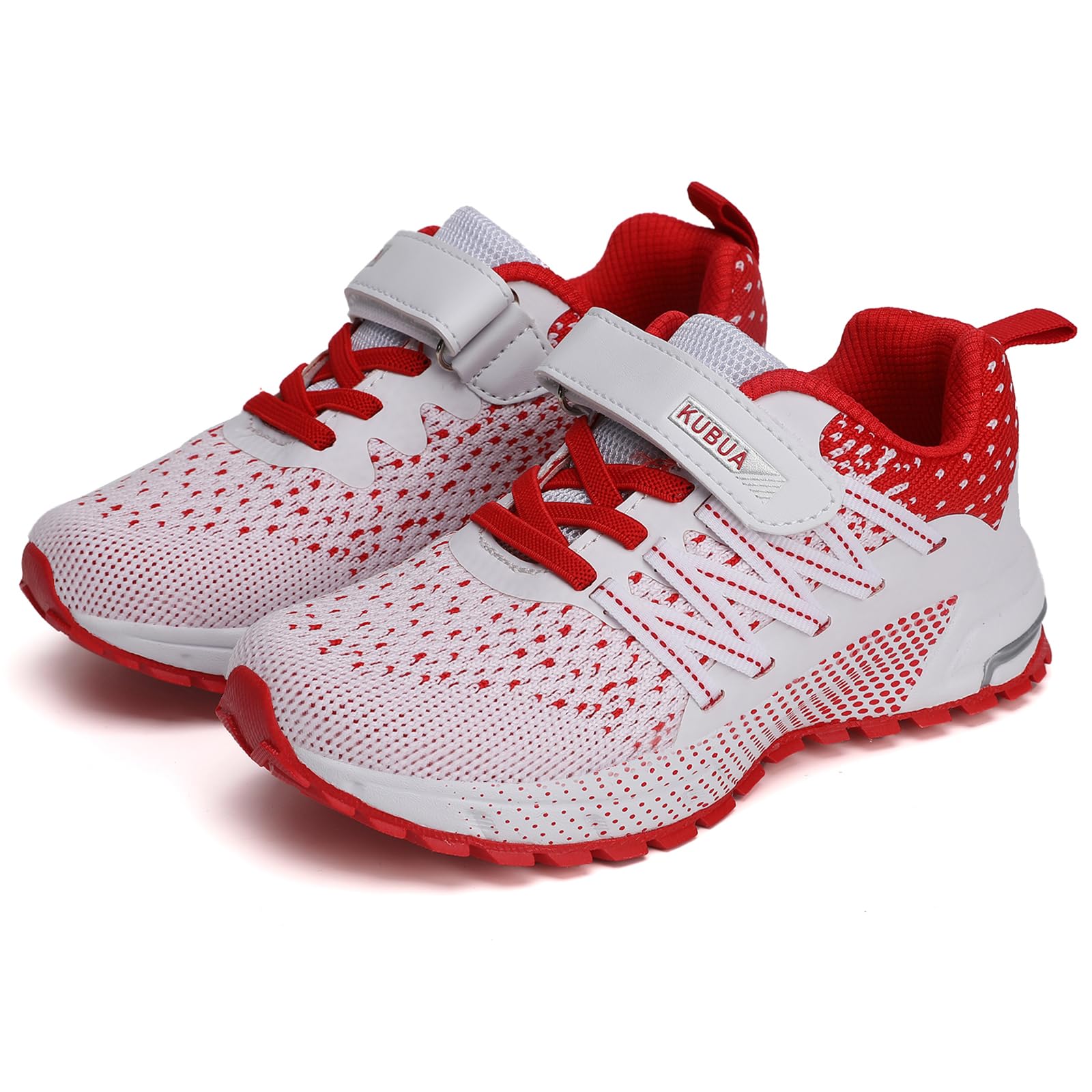 KUBUA Kids Sneakers Lightweight Boys Girls Tennis Shoes White Red