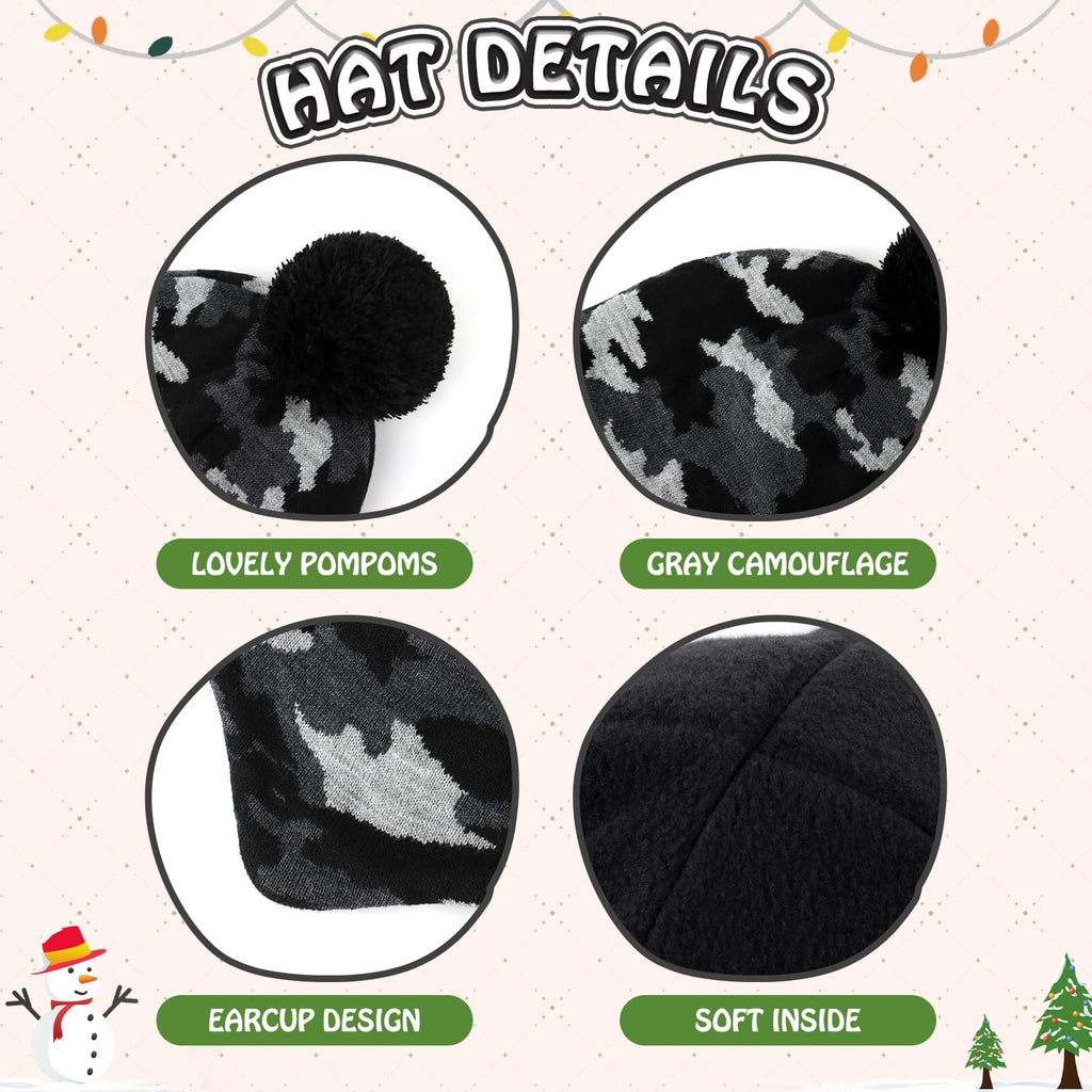 Duoyeree Kids Beanie Dinosaur Pom Pom Knit Winter Hat Fleece Lined for 1-7T
