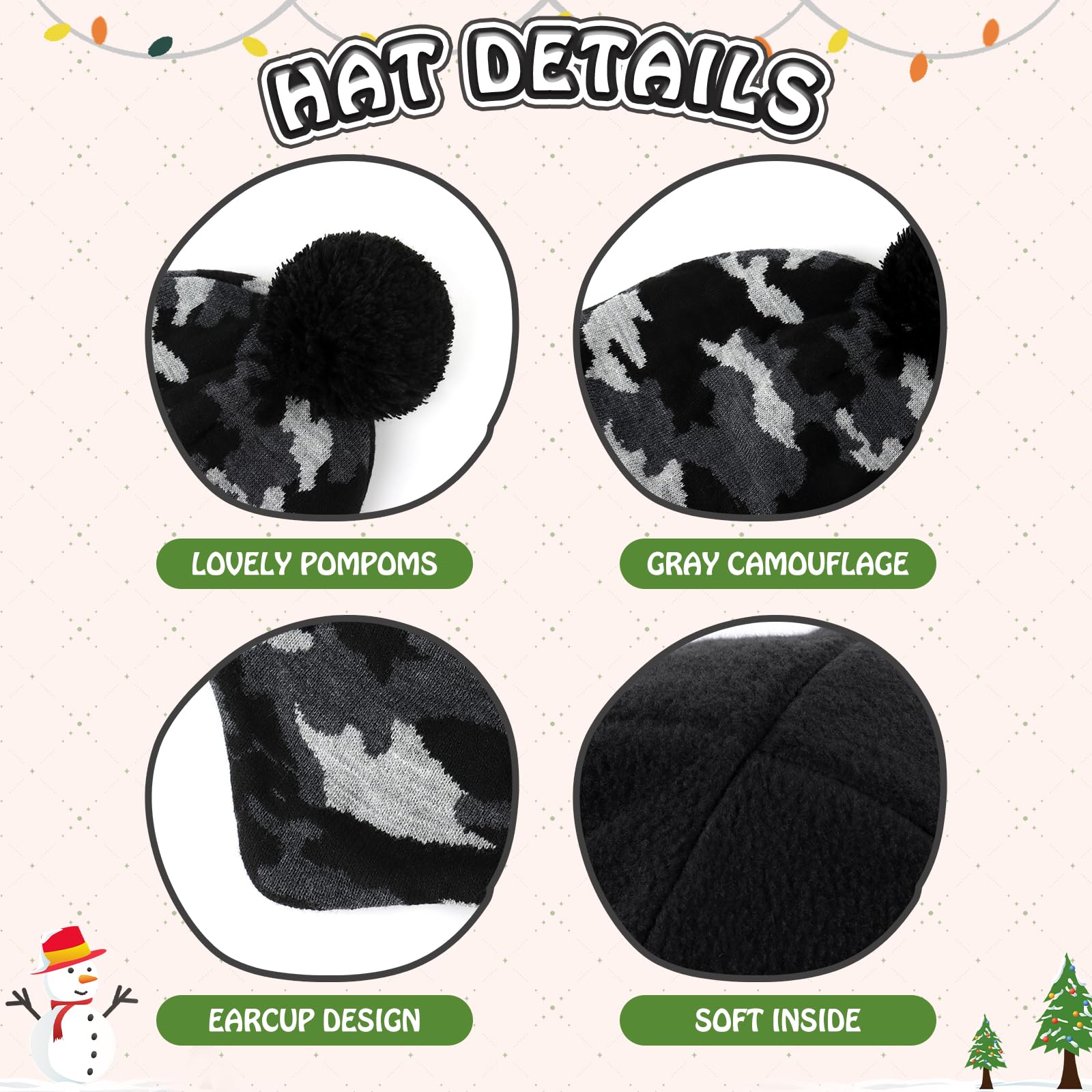 Duoyeree Kids Beanie Dinosaur Pom Pom Knit Winter Hat Fleece Lined for 1-7T