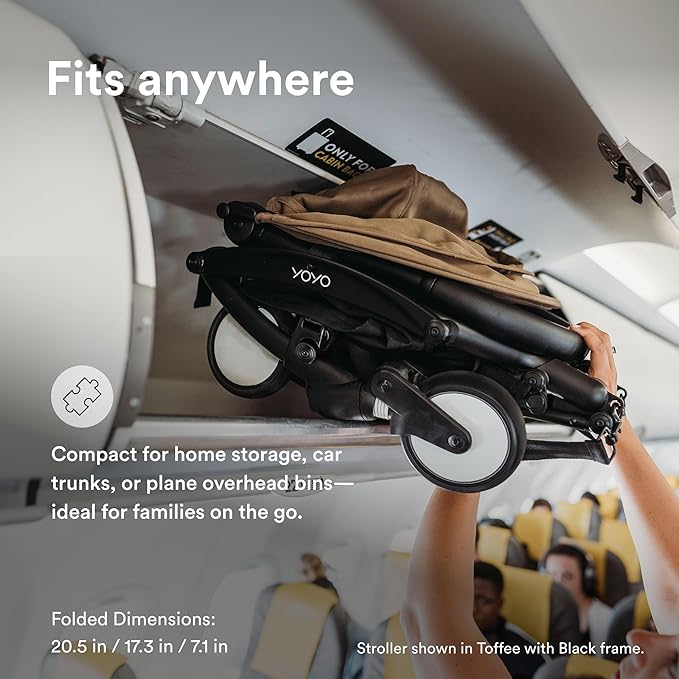 Stokke YOYO3 Stroller from 6 Months - Includes White Frame/Black Seat Cushion + Canopy - Folds in & Out in a Flash - Light & Compact - Carry-On Compatible