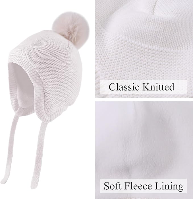 JANGANNSA Basic Winter Baby Boys Beanie Pompom Knitted Girls Hat Kids Earflap Beanies Warm Infant Toddler Hats