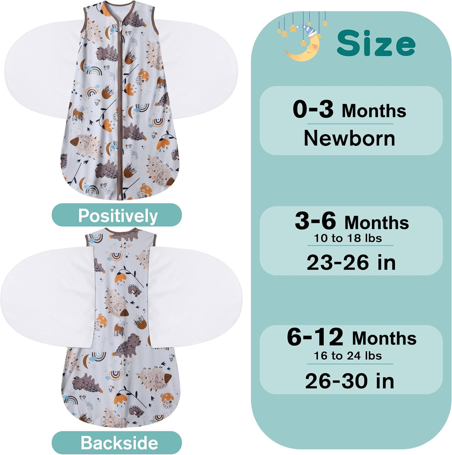 BSTOPPT Newborn Sleep Sack Baby Swaddle,3-Way Adjustable Wearable Blanket,100% Rayon Cotton Swaddling Sleeping Bag，TOG 0.5 (Fox & Dinosaurs, 6-12 Months)