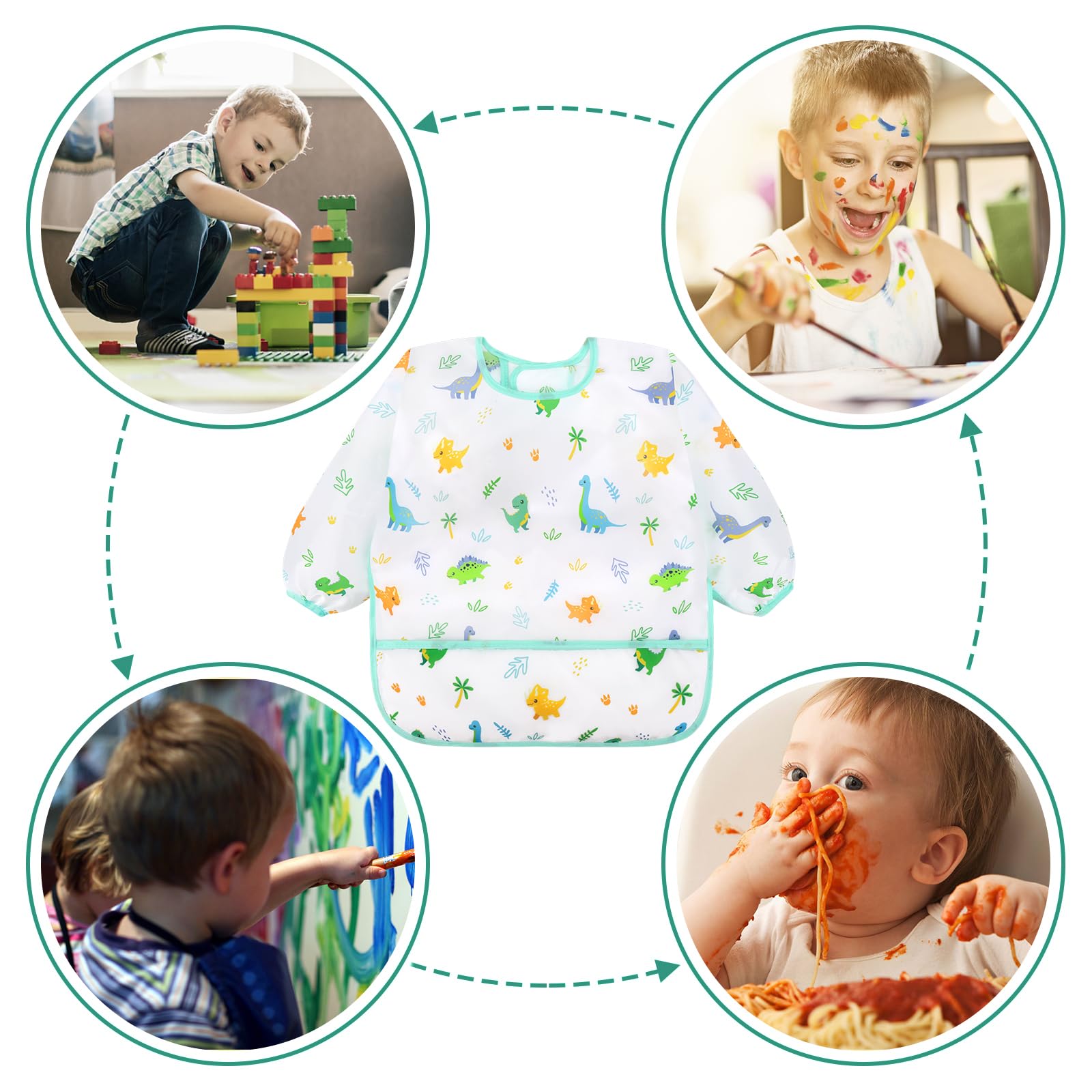 Accmor 5 Pack Long Sleeve Bibs, Baby Smock Waterproof Sleeved Bib Smock for Baby Toddler 24-36 Months