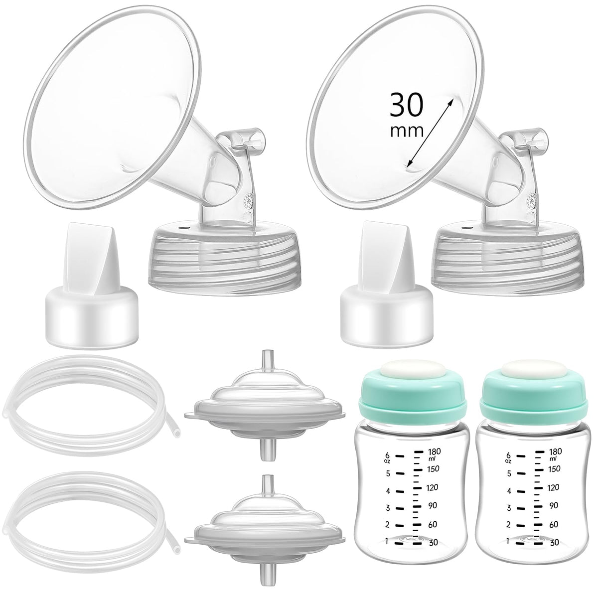 Momstouch Pump Parts Compatible with Spectra S1/S2/9 Plus, Not Original Accessories, Full Set Replacements Include 14mm Flanges, Duckbill Valves, Backflow Protectors, Tubings and Bottles