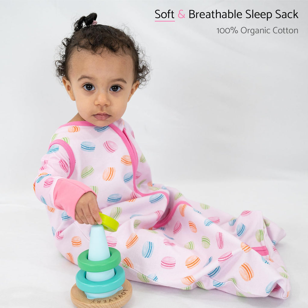 LollyBanks Baby Sleep Sack for Girls, 100% Cotton Comfortable Sleep Sack 0-6 Months with 2-Way Zipper, Soft and Lightweight 0.5 TOG Baby Wearable Blanket, Baby Essentials (Macaron Print)